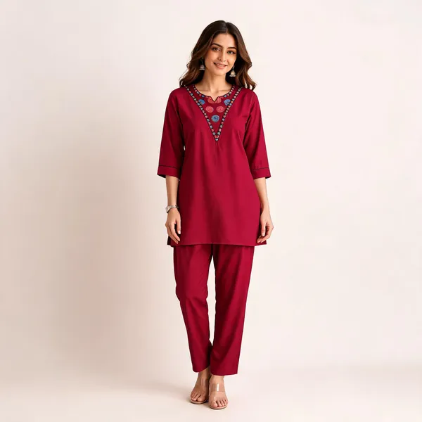 Pink_Rayon_Embroidered_Kurti_With_Pant_Set_For_Women