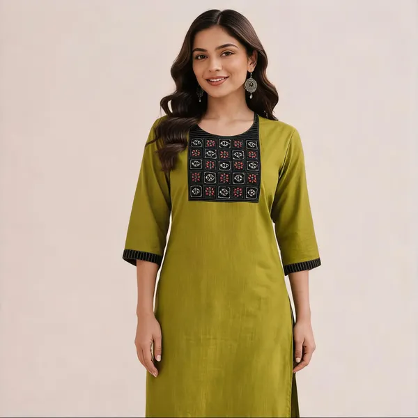 Green_Slub_Cotton_Printed_Kurti_With_Pant_Set_For_Women