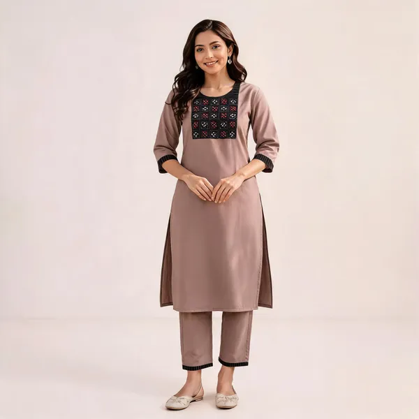 Chiku_Slub_Cotton_Printed_Kurti_With_Pant_Set_For_Women