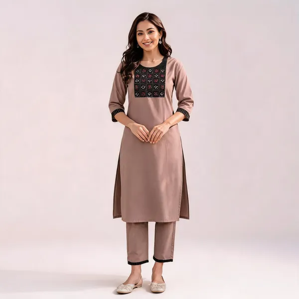 Chiku_Slub_Cotton_Printed_Kurti_With_Pant_Set_For_Women