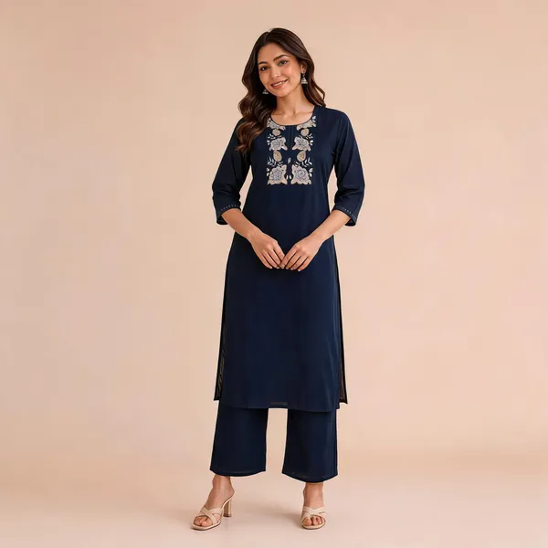 Blue_Cotton_Embroidered_Kurti_With_Pant_Set_For_Women