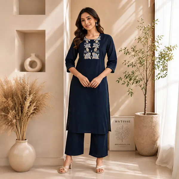 Blue_Cotton_Embroidered_Kurti_With_Pant_Set_For_Women