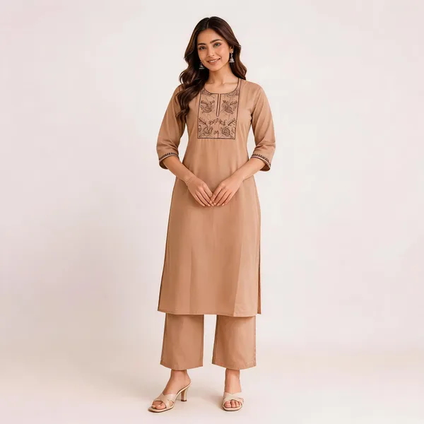 Chiku_Cotton_Embroidered_Kurti_With_Pant_Set_For_Women