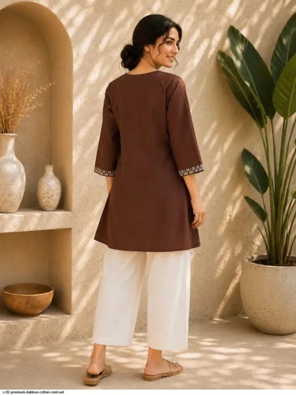 Brown_Flex_Cotton_Embroidered_Kurti_With_Pant_For_Women