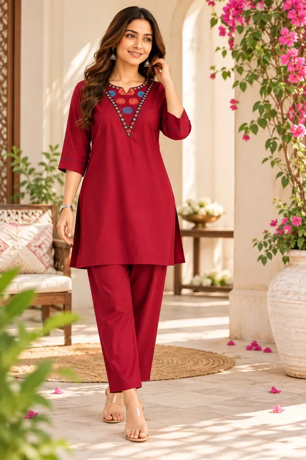 Pink_Rayon_Embroidered_Kurti_With_Pant_Set_For_Women