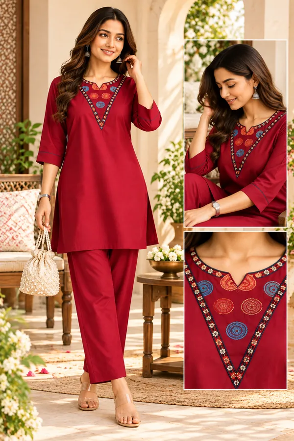Pink_Rayon_Embroidered_Kurti_With_Pant_Set_For_Women