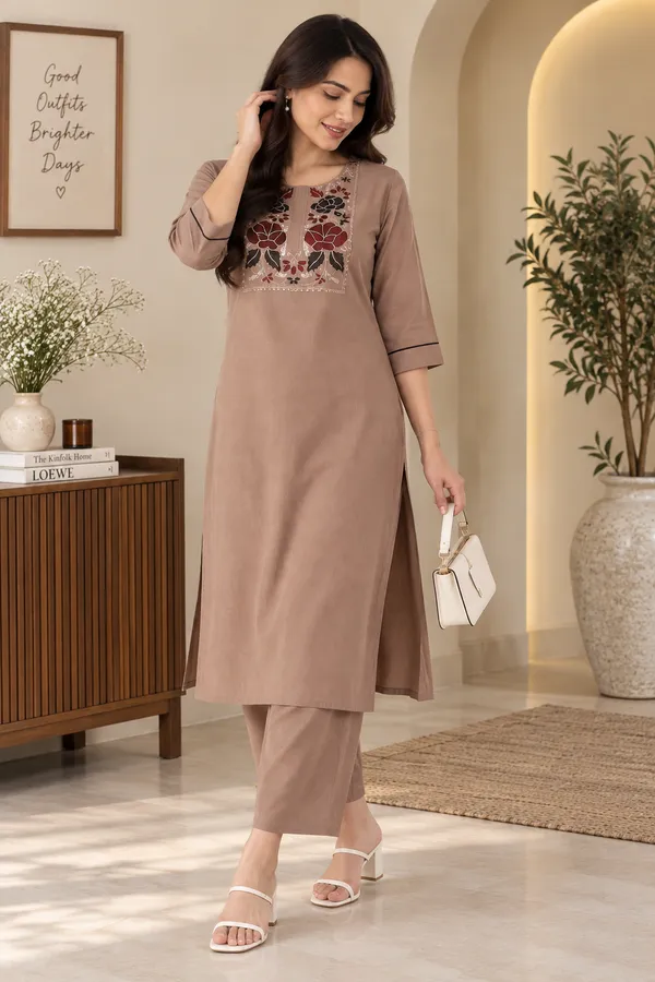 Chiku_Flex_Cotton_Embroidered_Kurti_With_Pant_Set_For_Women