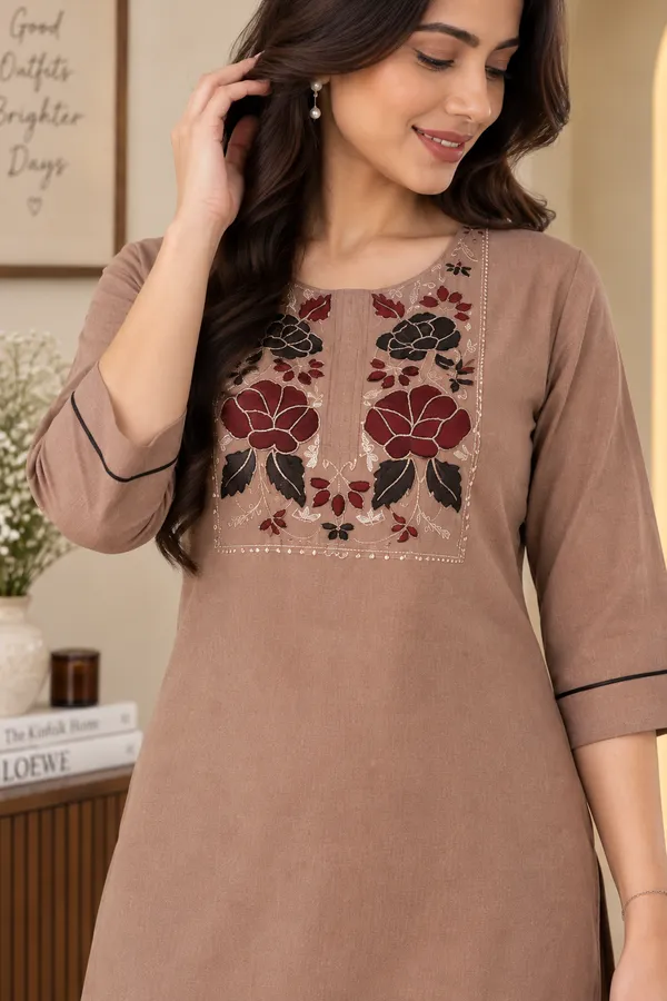 Chiku_Flex_Cotton_Embroidered_Kurti_With_Pant_Set_For_Women