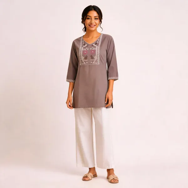 Grey_Flex_Cotton_Embroidered_Kurti_With_Pant_For_Women