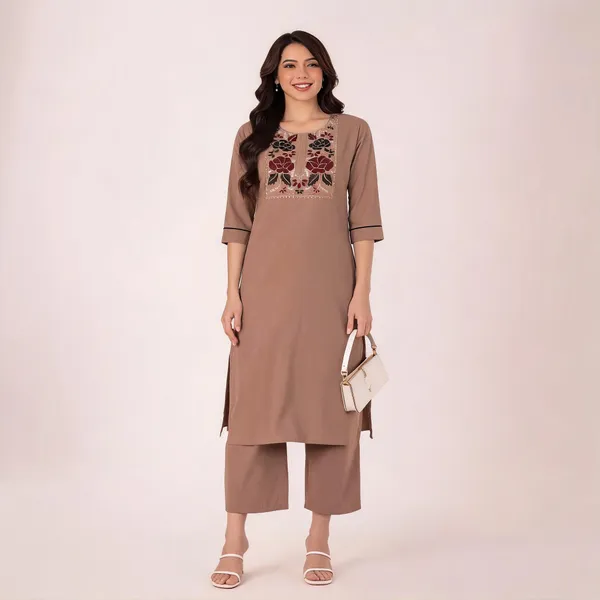 Chiku_Flex_Cotton_Embroidered_Kurti_With_Pant_Set_For_Women