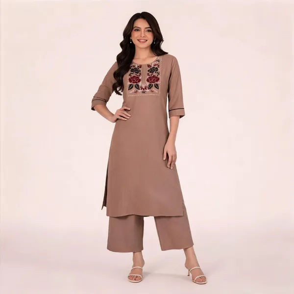Chiku_Flex_Cotton_Embroidered_Kurti_With_Pant_Set_For_Women