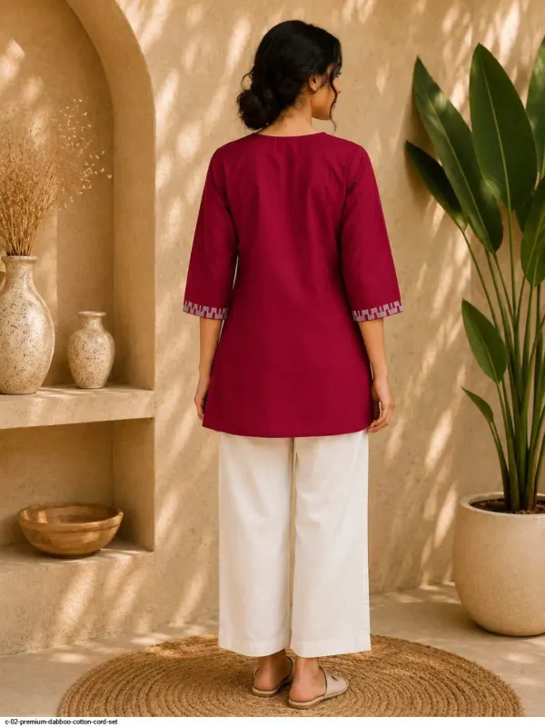 Maroon_Flex_Cotton_Embroidered_Kurti_With_Pant_For_Women