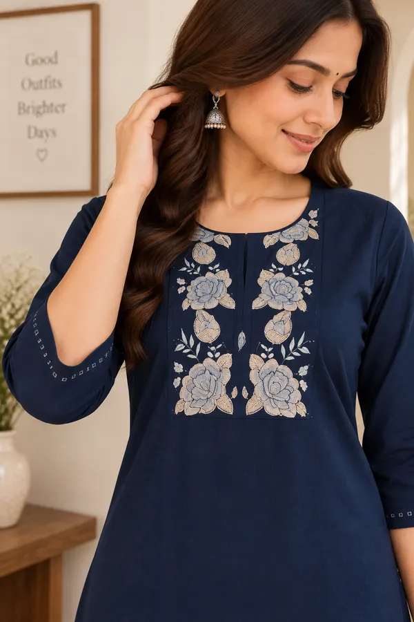 Blue_Cotton_Embroidered_Kurti_With_Pant_Set_For_Women