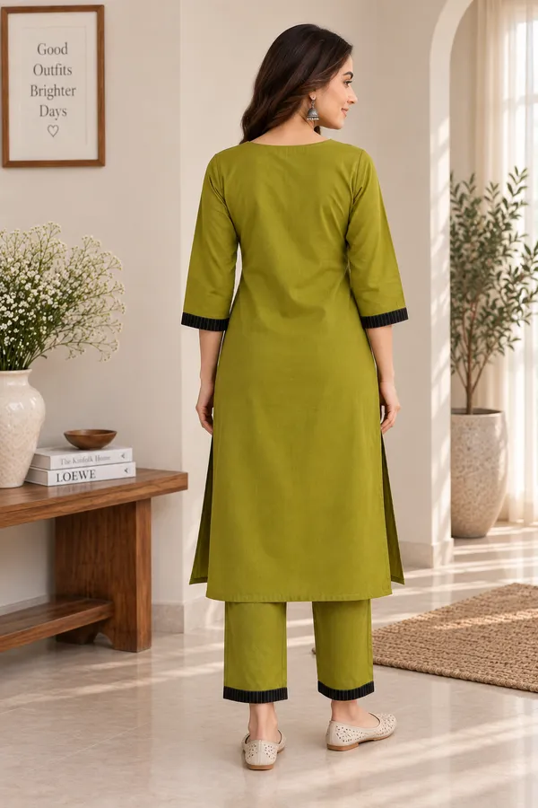 Green_Slub_Cotton_Printed_Kurti_With_Pant_Set_For_Women