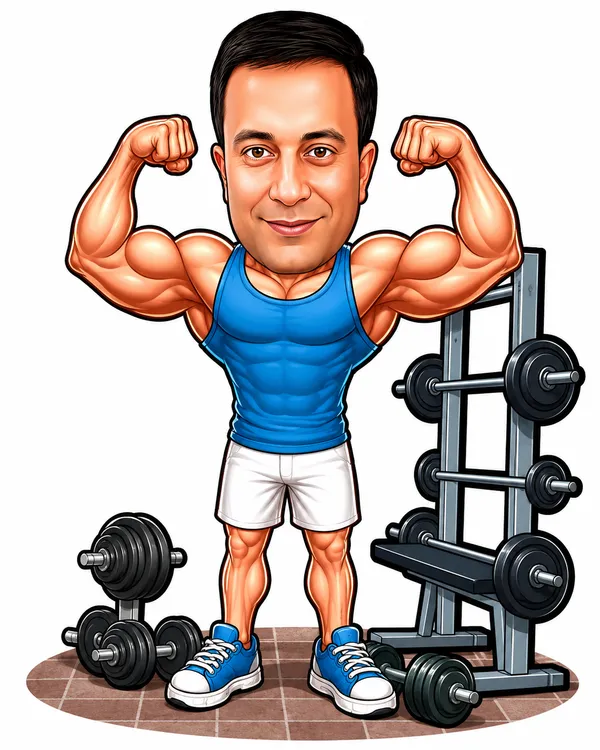 Acrylic_Gym_Athlete_Flexing_Caricature_Tabletop_Standee