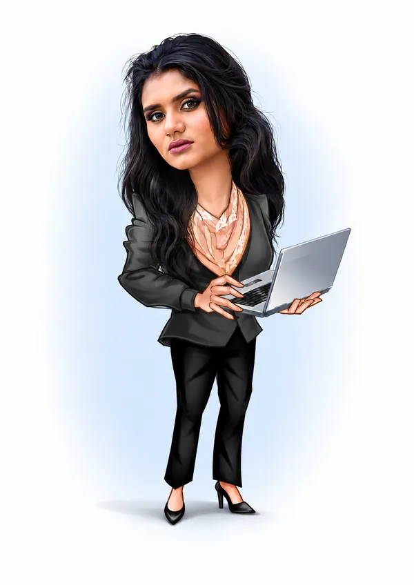 Acrylic_Professional_Woman_Laptop_Caricature_Desk_Standee