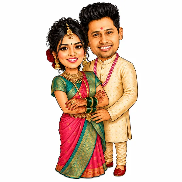 Acrylic_Traditional_Indian_Wedding_Couple_Caricature_Standee
