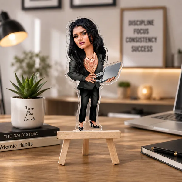 Acrylic_Professional_Woman_Laptop_Caricature_Desk_Standee