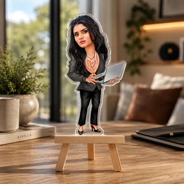 Acrylic_Professional_Woman_Laptop_Caricature_Desk_Standee