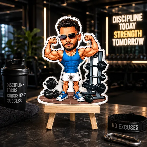 Acrylic_Gym_Athlete_Flexing_Caricature_Tabletop_Standee