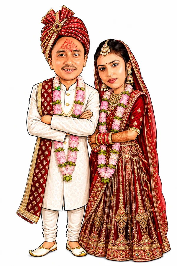 Acrylic_Red_Wedding_Couple_Illustrated_Caricature_Standee