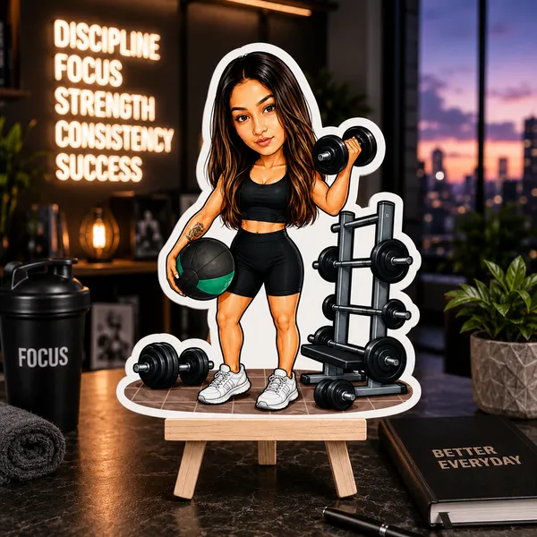 Acrylic_Fitness_Woman_Gym_Illustrated_Caricature_Cutout