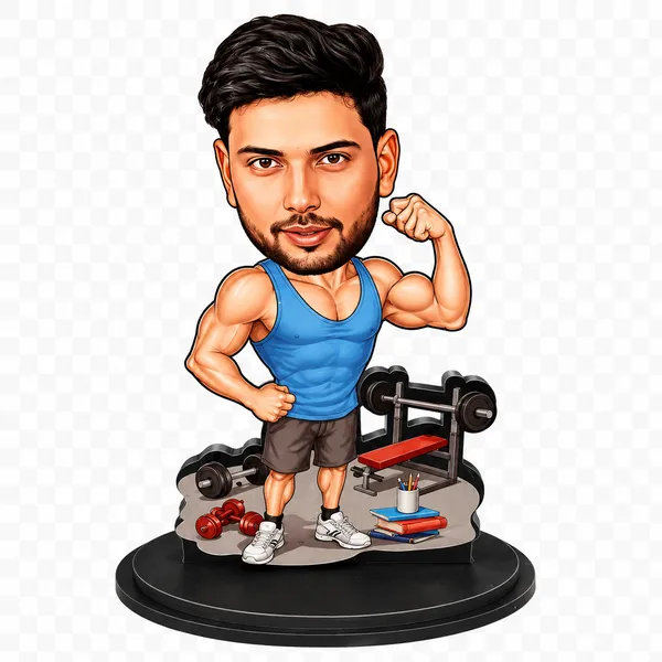 Acrylic_Muscular_Fitness_Man_Gym_Scene_Caricature_Figurine