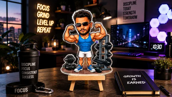 Acrylic_Gym_Athlete_Flexing_Caricature_Tabletop_Standee