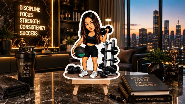 Acrylic_Fitness_Woman_Gym_Illustrated_Caricature_Cutout