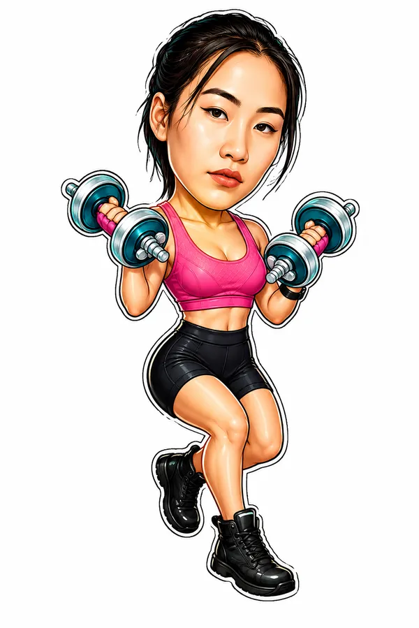 Acrylic_Fitness_Woman_Dumbbell_Exercise_Caricature_Standee