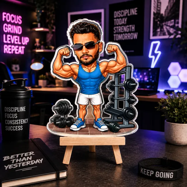 Acrylic_Gym_Athlete_Flexing_Caricature_Tabletop_Standee