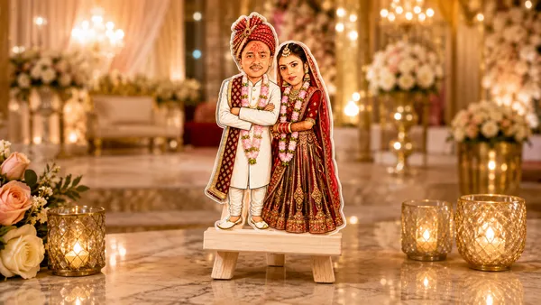 Acrylic_Red_Wedding_Couple_Illustrated_Caricature_Standee