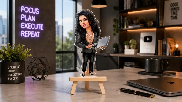 Acrylic_Professional_Woman_Laptop_Caricature_Desk_Standee