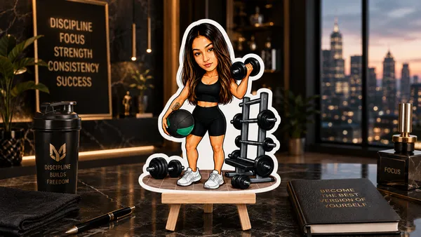 Acrylic_Fitness_Woman_Gym_Illustrated_Caricature_Cutout