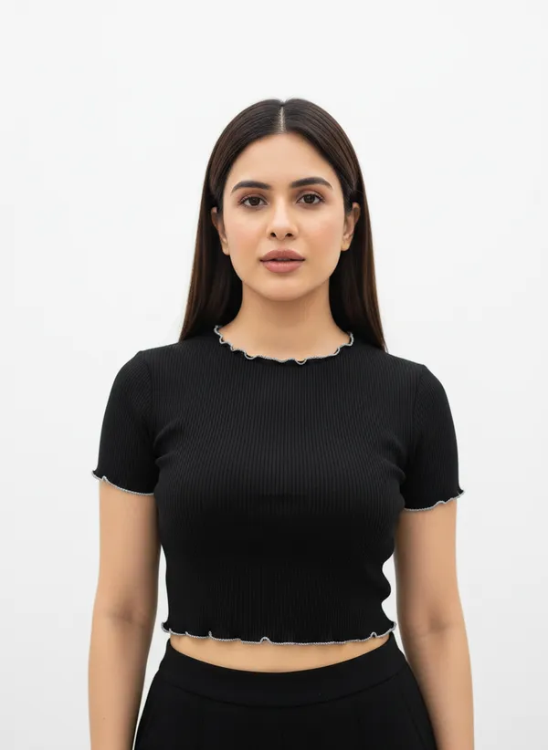 Black_Polyester_Ribbed_Fitted_Crop_Top_For_Women