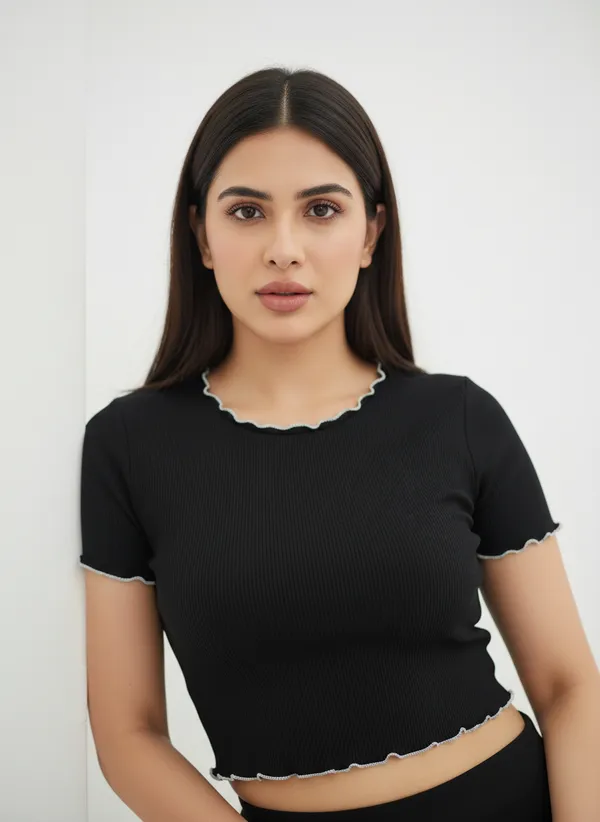 Black_Polyester_Ribbed_Fitted_Crop_Top_For_Women