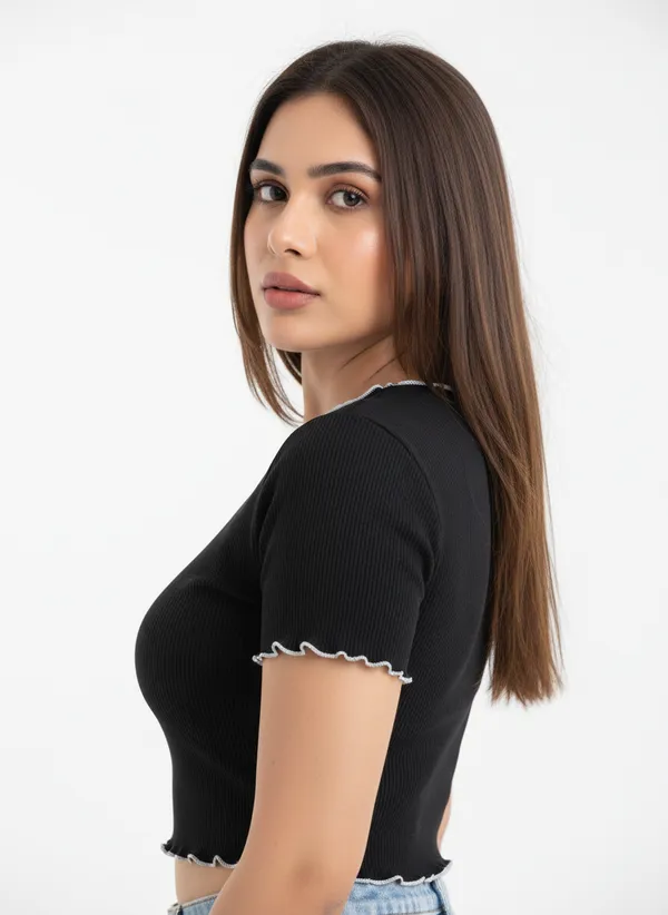 Black_Polyester_Ribbed_Fitted_Crop_Top_For_Women