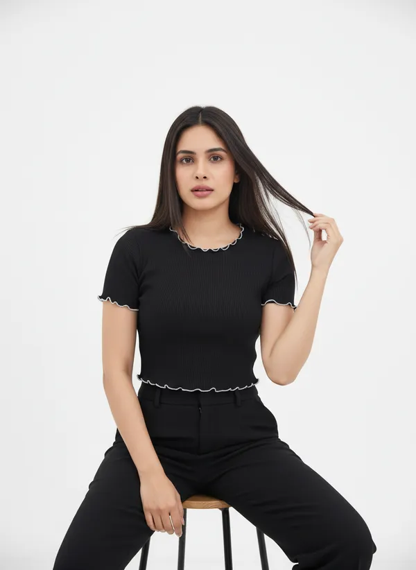 Black_Polyester_Ribbed_Fitted_Crop_Top_For_Women