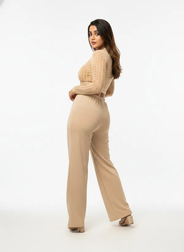 Beige_Polyester_Wide_Leg_Pants_For_Women