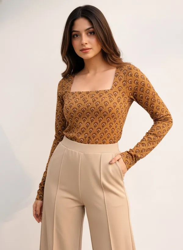 Beige_Polyester_Wide_Leg_Pants_For_Women