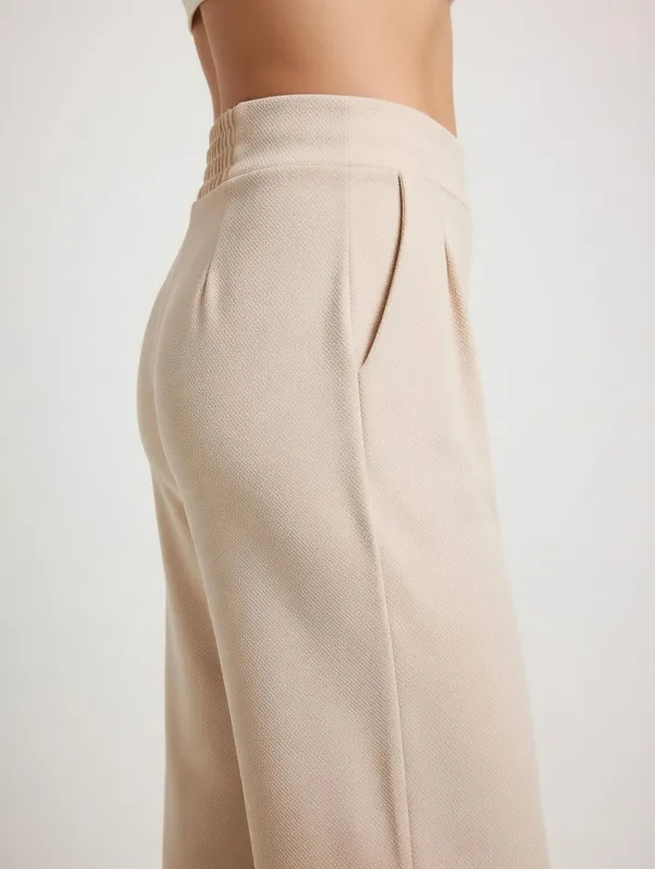 Beige_Polyester_Wide_Leg_Pants_For_Women