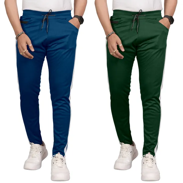 JackMail_Pack_of_2_Men_Solid,_Striped_Airforce,_Green_Track_Pants