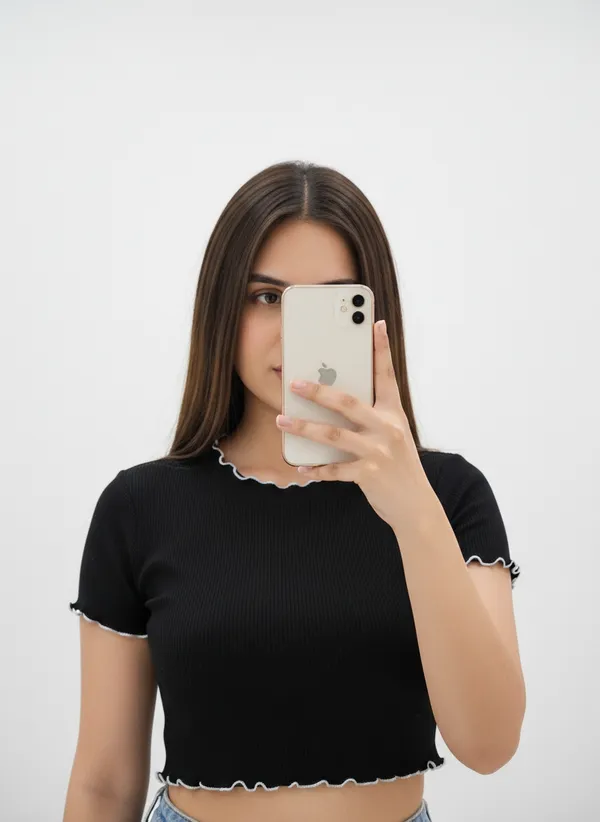 Black_Polyester_Ribbed_Fitted_Crop_Top_For_Women