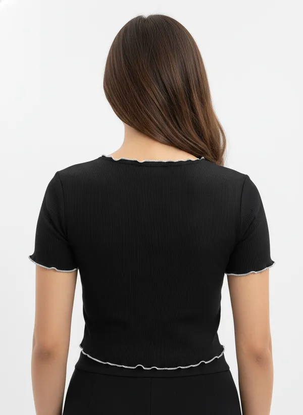 Black_Polyester_Ribbed_Fitted_Crop_Top_For_Women