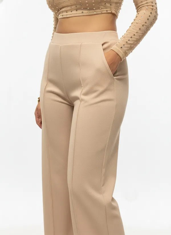 Beige_Polyester_Wide_Leg_Pants_For_Women