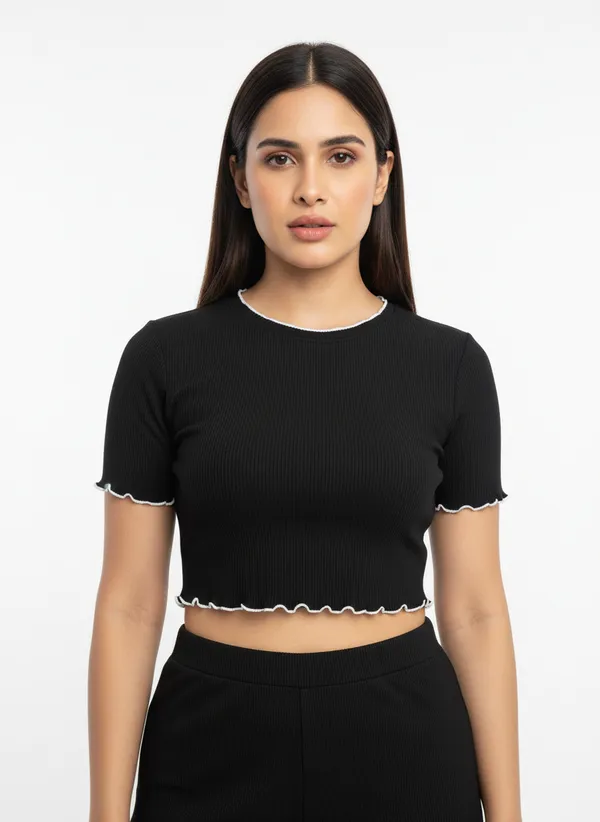 Black_Polyester_Ribbed_Fitted_Crop_Top_For_Women