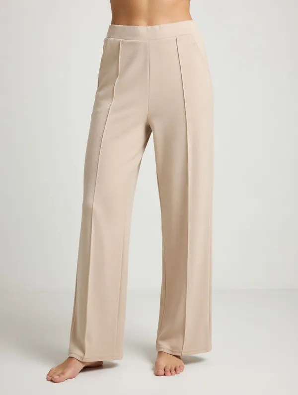 Beige_Polyester_Wide_Leg_Pants_For_Women
