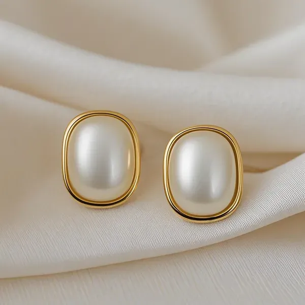 Gold_Faux_Pearl_Rectangular_Frame_Stud_Earrings_For_Women