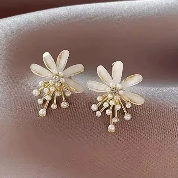 Golden_Gold_Plated_Floral_Simulated_Pearl_Stud_Earrings_For_Women