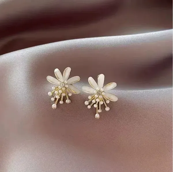 Golden_Gold_Plated_Floral_Simulated_Pearl_Stud_Earrings_For_Women